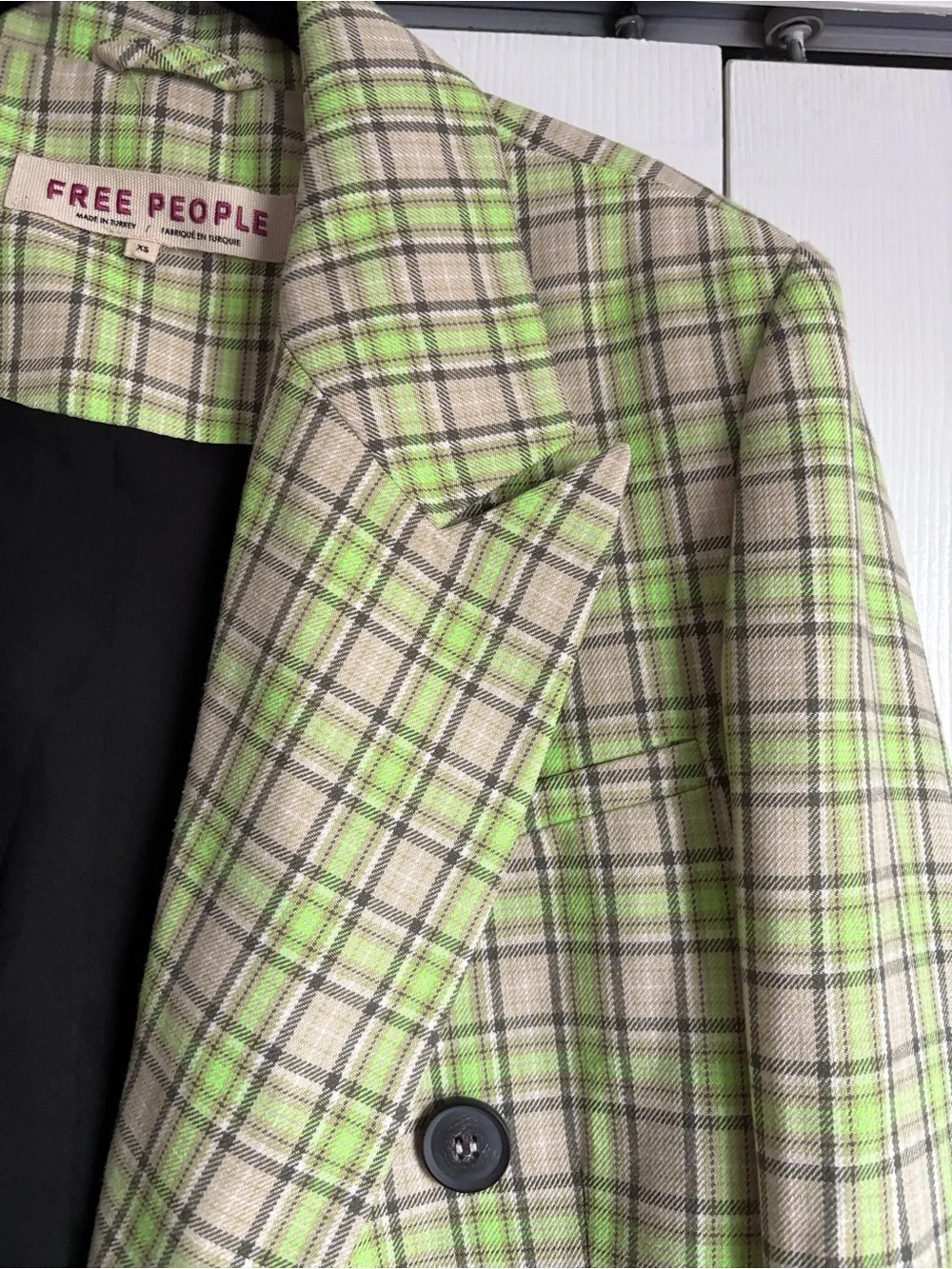 Free People Ashby Green Plaid Blazer Jacket, XS